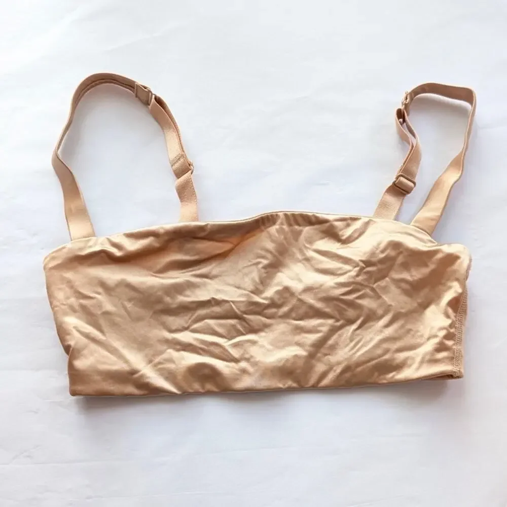 SKIMS Seamless Sculpt Scoop-neck Stretch Satin Nude Bra/Bralette, size XS